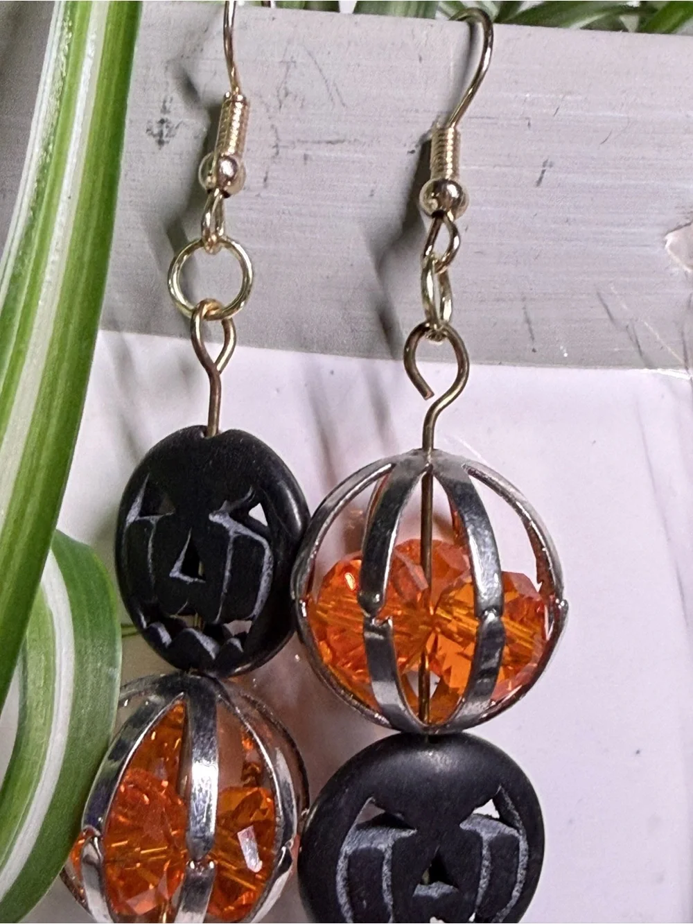 Handmade Spooky Halloween Jack-O-Lantern Beaded Earrings | Goth Fall Spooky